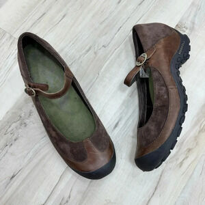 MERRELL Plaza MJ Mary Jane Saddle Shoes Sz 10 suede brown leather